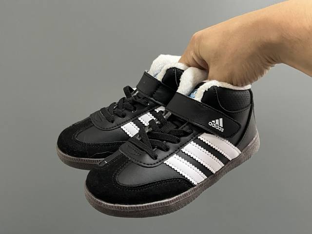 Fleece-lined A-brand German training Velcro mid-top children's casual cotton sh