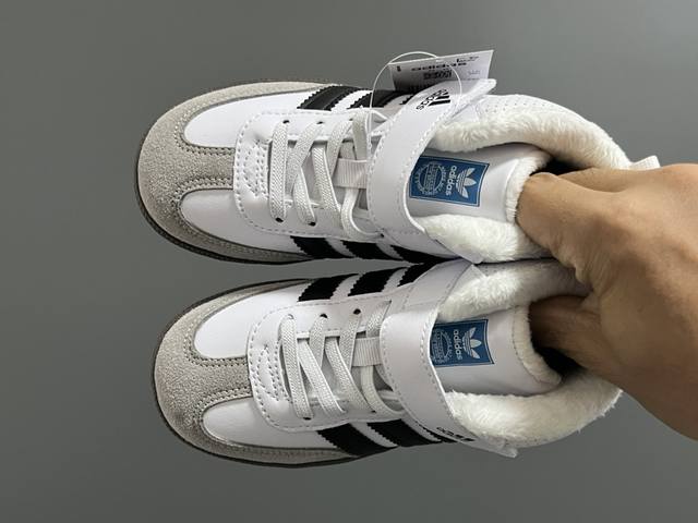 Fleece-lined A-brand German training Velcro mid-top children's casual cotton sh