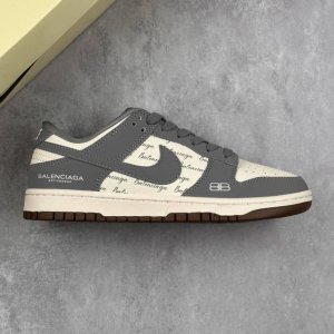 Local Core Private Nike Sb Dunk Low Balenciaga Joint---White Gray And Brown Prin